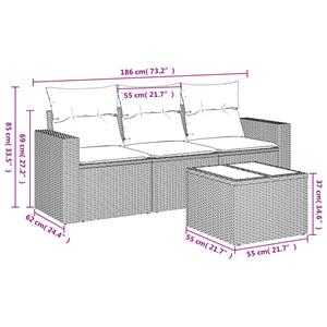 vidaXL 4-delige Loungeset met kussens poly rattan lichtgrijs