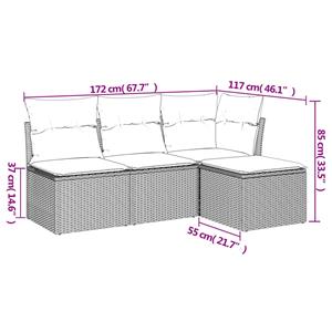 vidaXL 4-delige Loungeset met kussens poly rattan lichtgrijs