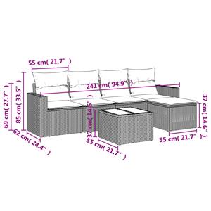 vidaXL 6-delige Loungeset met kussens poly rattan lichtgrijs