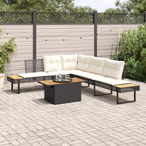 vidaXL 2-delige Loungeset met kussens poly rattan en acaciahout zwart