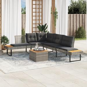 vidaXL 2-delige Loungeset met kussens poly rattan en acaciahout grijs