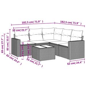 vidaXL 6-delige Loungeset met kussens poly rattan lichtgrijs