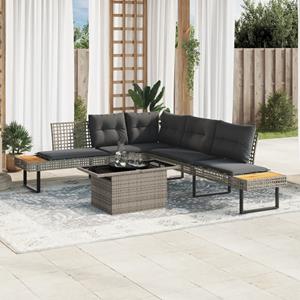 vidaXL 2-delige Loungeset met kussens poly rattan en glas grijs