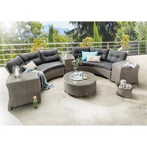 Destiny Tuinset Rio Loungeset halfrond, 2 bank, 3 bijzettafeltjes, 1 tafel ø 90x38cm (set, 18-delig)