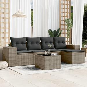 VidaXL 6-delige Loungeset met kussens poly rattan grijs