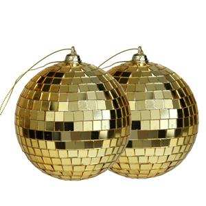 Othmar Decorations disco kerstballen - 2x - goud - 10 cm - kunststof -