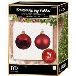 Bellatio Decorations Kerst rode Kerstversiering Kerstballen 24-delig 6 en 8 cm -