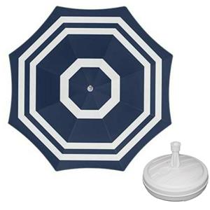 Merkloos Parasol - blauw/wit - D160 cm - incl. draagtas - parasolvoet - cm -