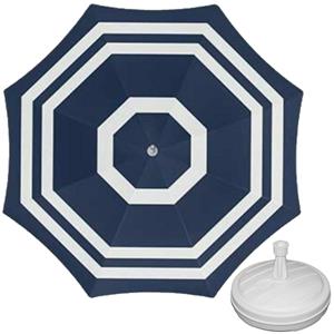 Merkloos Parasol - blauw/wit - D180 cm - incl. draagtas - parasolvoet - cm -