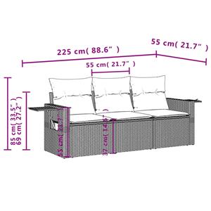 vidaXL 3-delige Loungeset met kussens poly rattan lichtgrijs