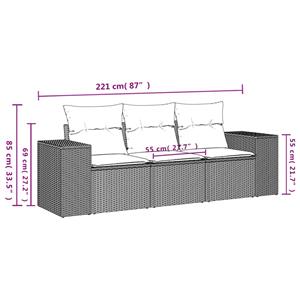 vidaXL 3-delige Loungeset met kussens poly rattan lichtgrijs