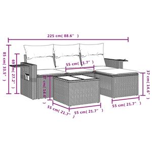 vidaXL 4-delige Loungeset met kussens poly rattan lichtgrijs