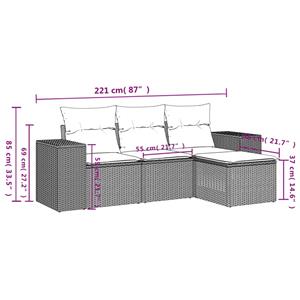 vidaXL 4-delige Loungeset met kussens poly rattan lichtgrijs