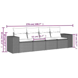 vidaXL 4-delige Loungeset met kussens poly rattan lichtgrijs