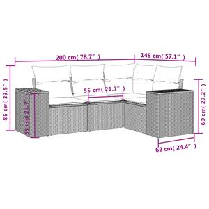 vidaXL 4-delige Loungeset met kussens poly rattan lichtgrijs