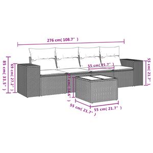 vidaXL 5-delige Loungeset met kussens poly rattan lichtgrijs