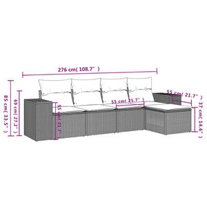 vidaXL 5-delige Loungeset met kussens poly rattan lichtgrijs