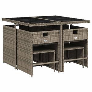 vidaXL 9-delige Tuinset met kussens poly rattan grijs