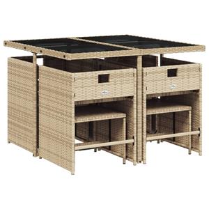 vidaXL 9-delige Tuinset met kussens poly rattan beige