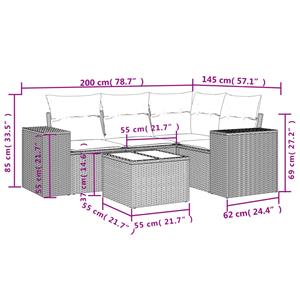 vidaXL 5-delige Loungeset met kussens poly rattan lichtgrijs