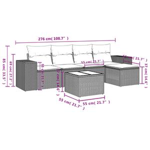 vidaXL 6-delige Loungeset met kussens poly rattan lichtgrijs