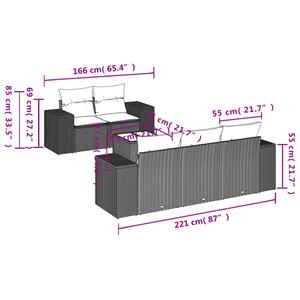 vidaXL 6-delige Loungeset met kussens poly rattan lichtgrijs