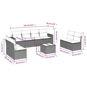 vidaXL 9-delige Loungeset met kussens poly rattan lichtgrijs