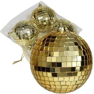 Othmar Decorations disco kerstballen - 4x - goud - 8 cm - kunststof -