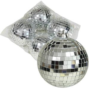 Othmar Decorations disco kerstballen - 4x - zilver - 8 cm - kunststof -