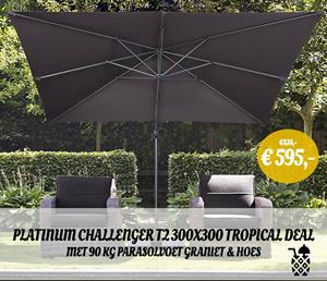 Platinum TROPICAL DEAL - Challenger T2 300x300 cm antraciet met parasolvoet 90kg en hoes