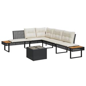 VidaXL 2-delige Loungeset met kussens poly rattan en glas zwart