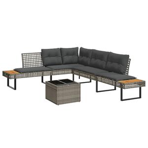 VidaXL 2-delige Loungeset met kussens poly rattan en glas grijs