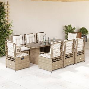 VidaXL 9-delige Tuinset met kussens poly rattan beige