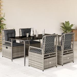 VidaXL 5-delige Tuinset met kussens poly rattan grijs