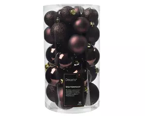 Decoris kerstballen set Plastic 30st zwarte truffel 4-5-6cm