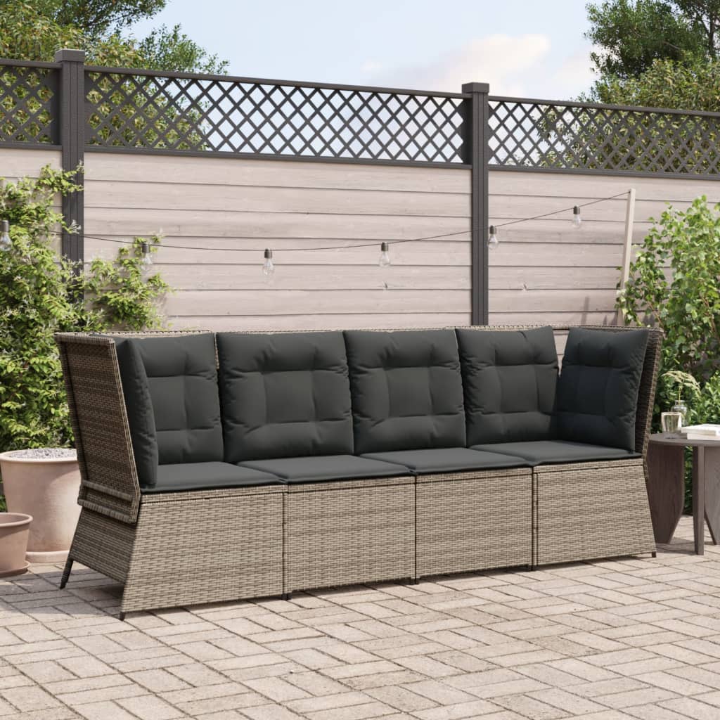 vidaXL Tuinhoekbank met kussens poly rattan grijs