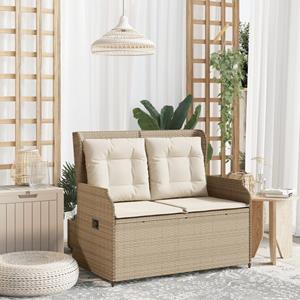 vidaXL Tuinbankje verstelbaar met kussens poly rattan beige