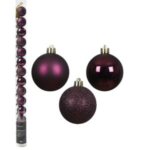 Decoris kleine kerstballen - 14x - donkerpaars - 3 cm -kunststof -