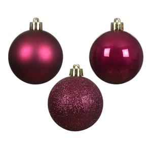 Decoris kleine kerstballen - 14x - donkerroze - 3 cm -kunststof -