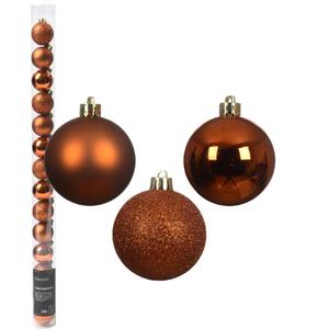 Decoris kleine kerstballen - 14x - koper/cognac - 3 cm -kunststof -