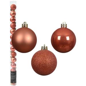 Decoris kleine kerstballen - 14x - pompoen oranje - 3 cm -kunststof -