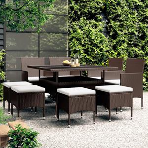 VidaXL 9-delige Tuinset poly rattan bruin