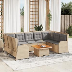 VidaXL 7-delige Loungeset met kussens poly rattan beige