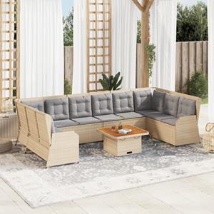 VidaXL 7-delige Loungeset met kussens poly rattan beige