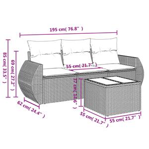 vidaXL 4-delige Loungeset met kussens poly rattan lichtgrijs