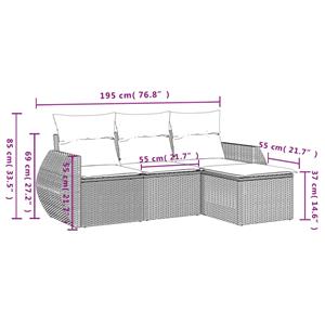 vidaXL 4-delige Loungeset met kussens poly rattan lichtgrijs