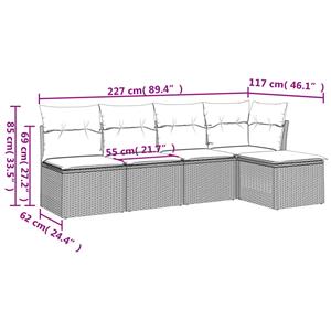 vidaXL 5-delige Loungeset met kussens poly rattan lichtgrijs