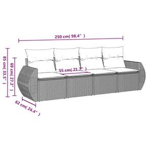 vidaXL 4-delige Loungeset met kussens poly rattan lichtgrijs