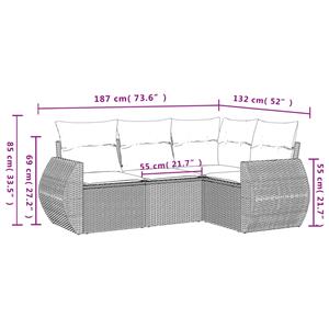 vidaXL 4-delige Loungeset met kussens poly rattan lichtgrijs