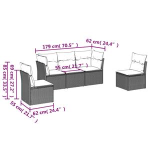 vidaXL 5-delige Loungeset met kussens poly rattan lichtgrijs